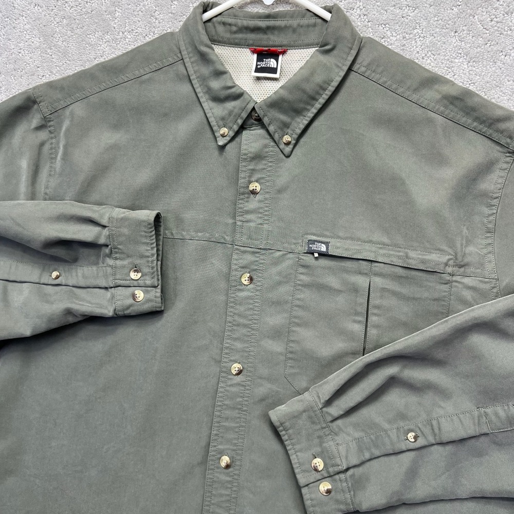 The North Face Shirt Mens Large Green Roll Tab Long Sleeve Hiking Outdoor Gorp